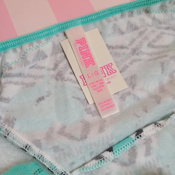 Y2K VS PINK Classic Cotton Lace Back Extra Low Rise Thong Panty Size Lg - Picture 4 of 5